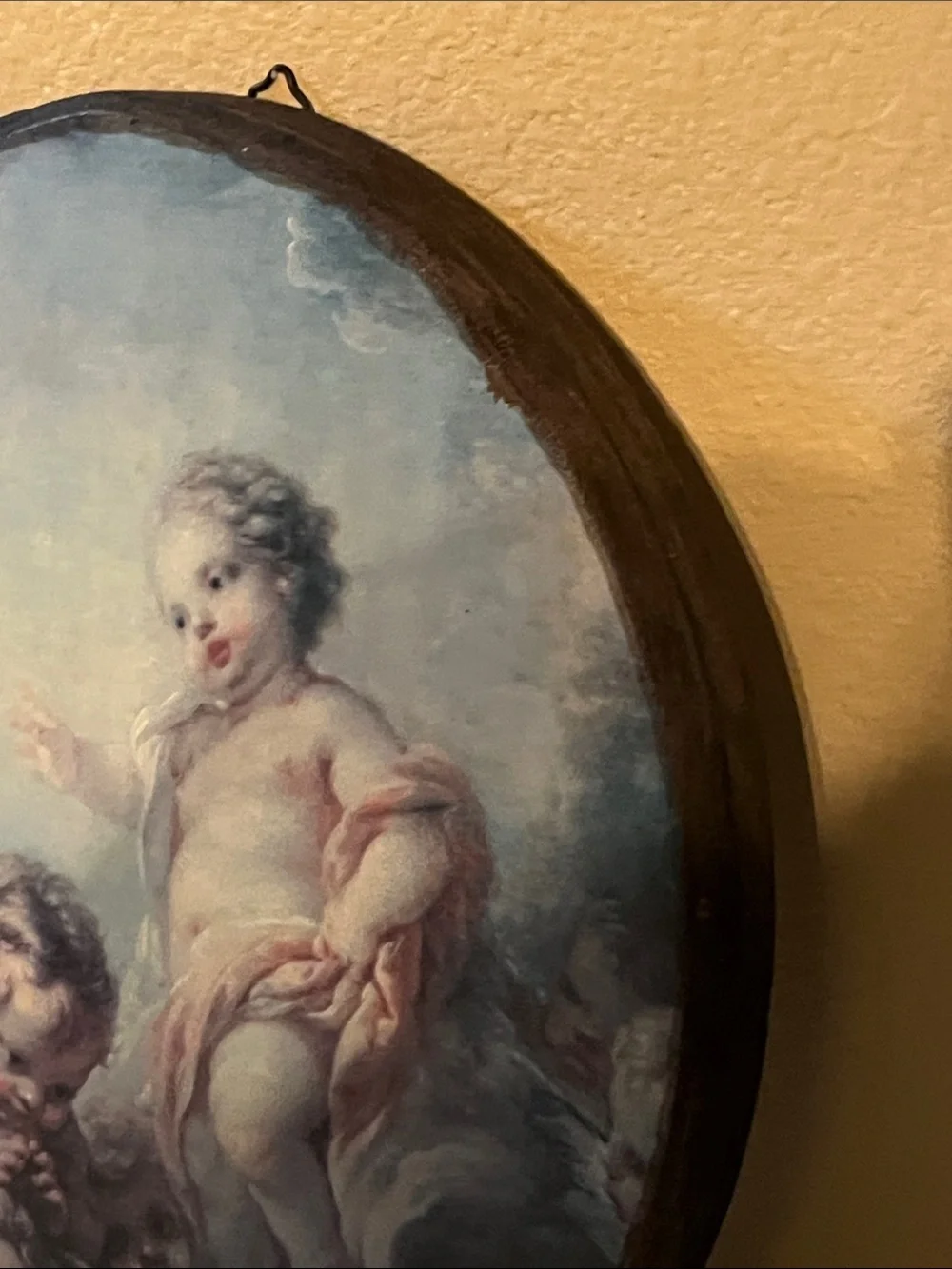 Vintage Francois Boucher Florentine Cherub Angel Round Wood wall art Plaque